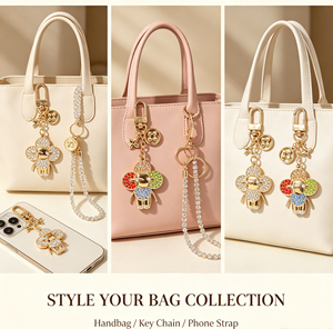 Flower Crystal <b>Doll</b> Charms designer Keychain Set Gold Plated Cute Fashion luxury keychain for Women Handbag <b>Accessory</b> - Product Image 4