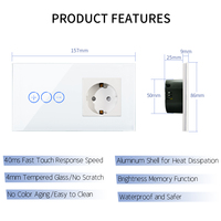 Interrupteur intelligent Touchmi avec prises allemandes Wifi EU 86*157mm, panneau en verre, interrupteur variateur Tuya