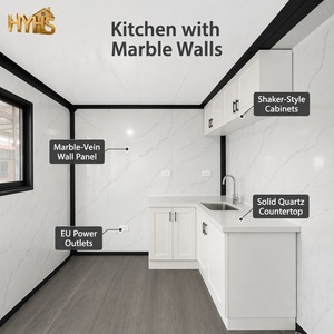 Casa Contenedor Expandible HEYING de 20 pies, Diseño de Doble Ala, Estructura Negra, Acabado en Madera Wenge, Casa Prefabricada con Cocina, Baño y Espacio para Escuela - Product Image 3