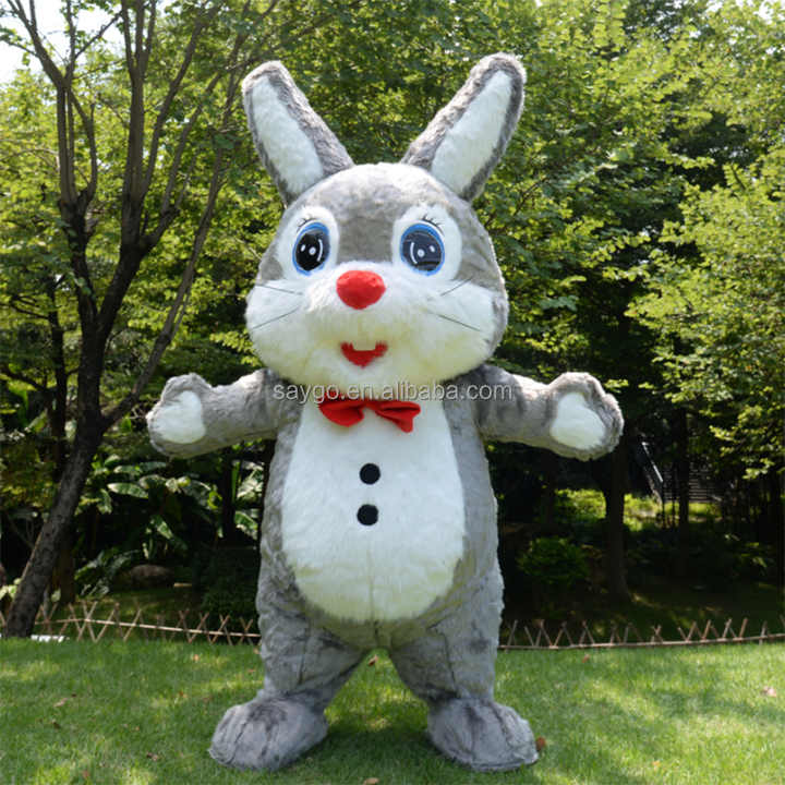 Grey Lovely Inflatable Giant Rabbit Plush Walking Parade Performance Funny Giant Black Inflatable Rabbit Bunny Mascot Costume