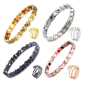 Ensemble de bijoux pour femme : Bague Cœur et Bracelet Magnétique Épi de Blé en Acier Inoxydable – Accessoire Cadeau Tendance - Product Image 1