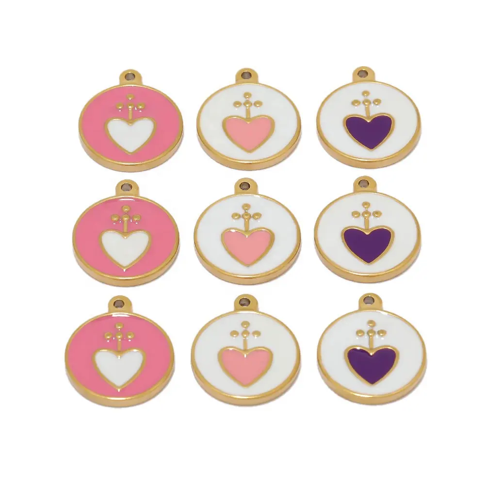 18k Gold Plated Enamel Heart Charms Pendants for Lovers Necklace DIY Stainless Steel Jewelry Making Accessories