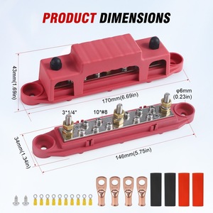 Bloque de Distribución de Batería 150A, Riel de Terminales de Cobre con Aislamiento de Nylon Rojo para Sistema Eléctrico de RV y Barcos - Product Image 1