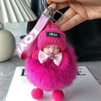 Vente chaude Mode Doux et moelleux Porte-clés en fourrure de bébé Boule de fourrure Porte-clés de voiture Charme de sac pour les cadeaux de filles