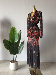 Gaun Wanita leher V dalam gambar bunga gaun Maxi lengan panjang gaun Bodycon Vestidos ukuran Plus pakaian Afrika <span class=keywords><strong>M</strong></span>-2XL - Product Image 3