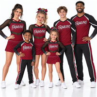 Ensemble d'uniforme de cheerleading bordeaux personnalisé avec manches en maille ornées de strass thermocollants, résistant aux chutes et optimisé pour la performance