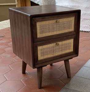 Mesa de <span class=keywords><strong>Noche</strong></span> Nórdica de Madera Maciza de Pino con 2 Cajones, Estilo de Lujo Ligero, Ratán, Muebles de Dormitorio Personalizables para Apartamentos Pequeños - Product Image 6