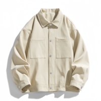 Chemise-veste boutonnée pour homme, col rabattu, veste de travail décontractée avec coupe ample et deux poches poitrine