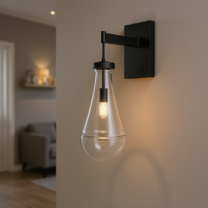 Lámpara de Pared Moderna de Hierro Negro con Pantalla de Vidrio Transparente, Iluminación Interior para Sala de Estar - Product Image 2