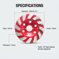 Disque de meulage diamanté de 100 mm (4 pouces) à 12 segments pour meuleuse d'angle de type 100, pour le meulage du béton, du ciment et des murs en pierre