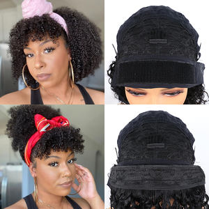 Perruque bandeau <span class=keywords><strong>cheveux</strong></span> naturels brésilien avec frange, <span class=keywords><strong>cheveux</strong></span> humains crépus bouclés, coupe <span class=keywords><strong>Afro</strong></span>, mi-longue, avec écharpe, densité 180 - Product Image 2