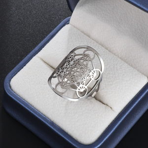 แหวนเมตาตรอนสแตนเลสสตีลปรับขนาดได้ ลายตราประทับเทวทูต สำหรับแหวนลายดอกบัว ลายเรขาคณิตโซโลมอน เครื่องประดับผู้หญิง PFRI-0001 - Product Image 6