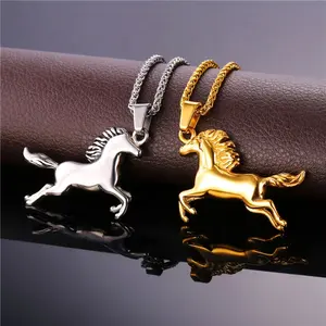 Animal Jewelry Gold plated stainless steel 316l jewellery animal running horse pendant men necklace