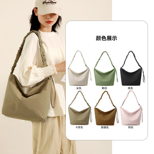Sac seau à cordon motif nuage pour femme, couleur unie, simple, décontracté, sac à bandoulière, printemps 2025, portable, beige rose - Product Image 2