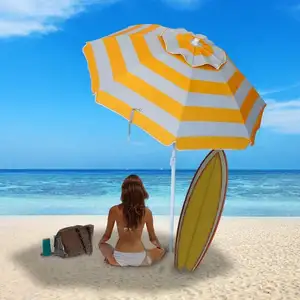 사용자 정의 로고 광고 야외 방풍 노란 태양 우산 해변 UV 보호