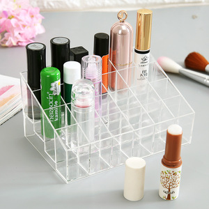 Trapezoidal Transparent 24 Compartment Cosmetic Organizer Lipstick Holder Makeup Storage Desktop Display Rack - Product Image 1