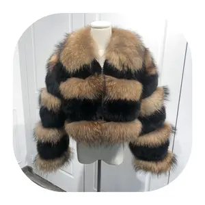 Hochwertiger Reiß verschluss Fluffy Furry Damen pelz jacke mit Waschbär pelz kragen, kurzer Stil Echter Waschbär und Fox Fur Coat