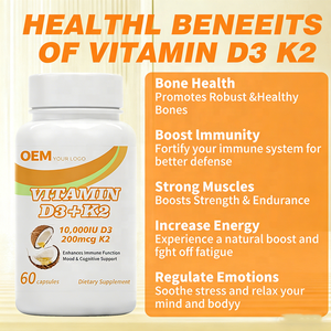 Suplemento de Salud con Vitamina D3 y K2 MK7 de Marca Privada OEM, Vitamina D3 10000 UI, Vitamina K2 MK7 200 mcg, Cápsulas de Gel Suave - Product Image 2
