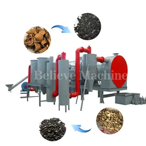 Factory direct selling continuous smokeless sawdust rice husk coconut shell carbonization furnace