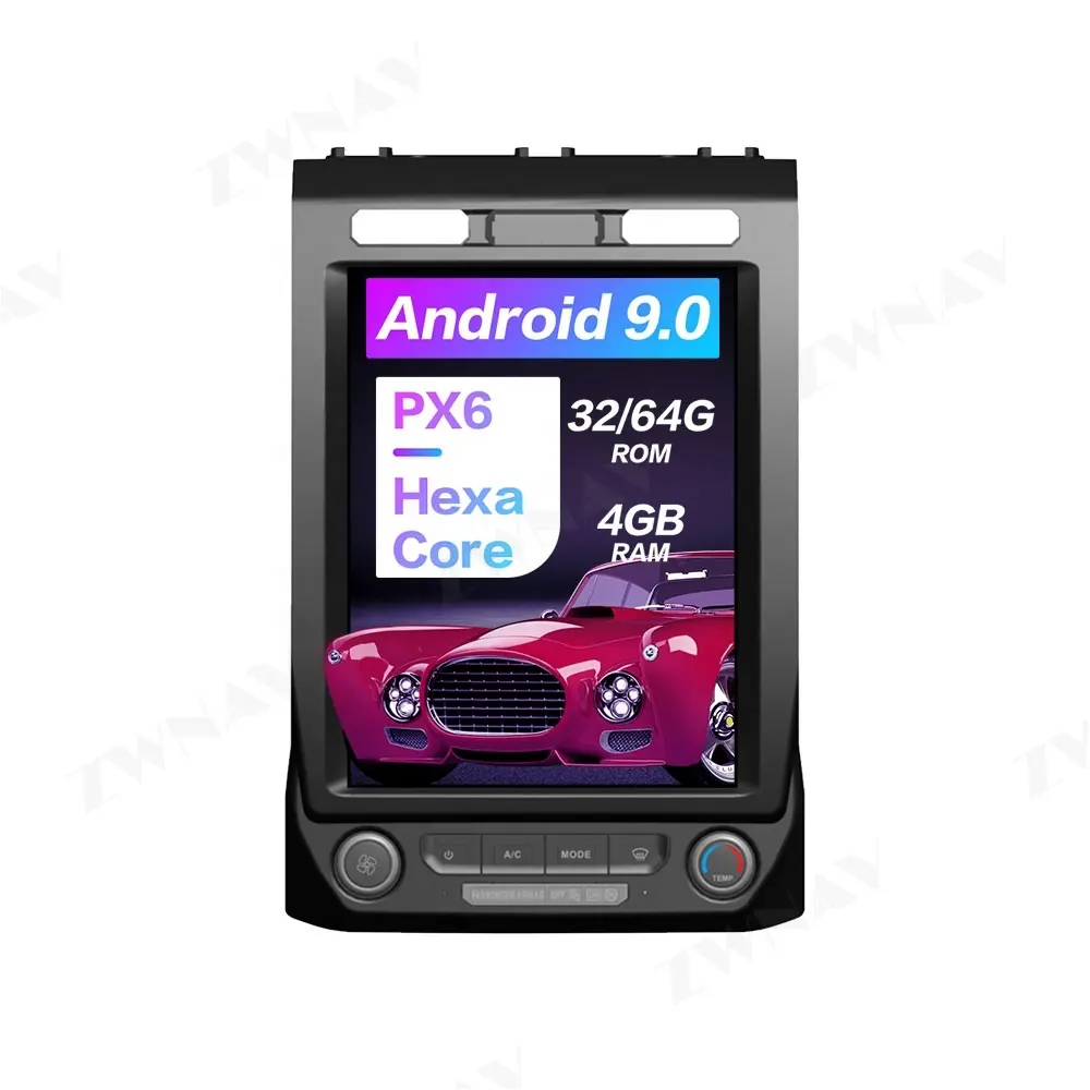 테슬라 수직 화면 안드로이드 9.0 PX6 64GB 차량용 GPS 네비게이션 포드 원정대 2018 2019 2020 멀티미디어 플레이어 스테레오