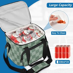 Summer Outdoor Camping Large Insulated Nylon Picnic Lunch Bag Green Checkered Custom Insulated Cooler Bag with Handle - Product Image 4