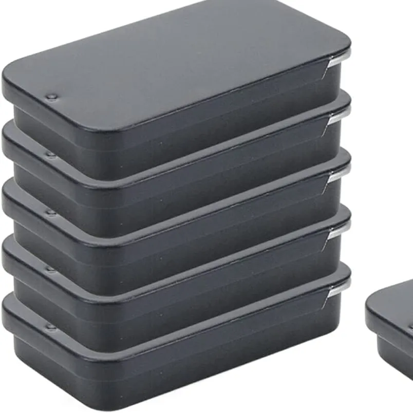 Черные прямоугольные металлические жестяные контейнеры на заказ, жестяные боковые раздвижные горки, мини металлические банки