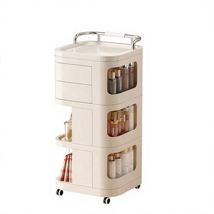 Movable Salon Side Table Storage Rack Plastic Cosmetics Rotating Living Room Bedside Storage Cabinet Snack <b>Trolley</b> - Product Image 1