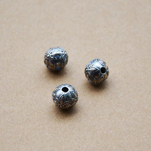 Antique Silver Beads Round <b>Spacer</b> Beads With Floral Design For Bracelet Making 37% Silver Plated Jewelry Findings - Product Image 2