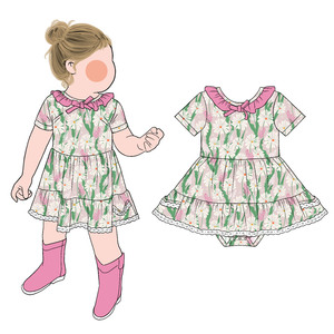 Little Glow Kid New Custom Girls Ruffle Collar Twirl Skirted Romper Snap Buttons Bubble Romper Jumpsuit Piyama Nyaman - Product Image 5