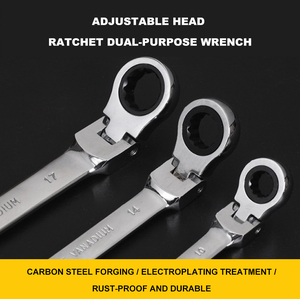 Chiave a Cricchetto Pieghevole a 180° in Acciaio al Carbonio Personalizzabile OEM, Chiave Combinata a Doppia Estremità con Testa Flessibile a 72 Denti, Metrica Cromata - Product Image 2