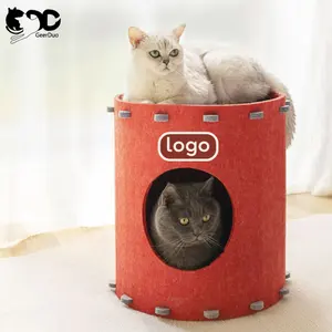 GeerDuoペット缶型フェルト子猫ベッド猫洞窟家屋内猫用リングを引っ張ることができます