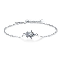 Pulsera de tenis de plata de ley 925 con moissanita de corte princesa, doble piedra, ajustable, chapada en rodio, hipoalergénica, regalo de lujo