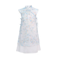 Robe Cheongsam en rayonne style chinois pour filles Hidehanky, longueur mi-mollet, imprimé floral, respirante, avec pompons, pour l'été