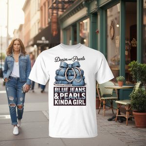 T-shirt Denim et Perles, Jeans Bleus, Perles, Style Chic, Tendance Mode, Tenue Chic - Product Image 3