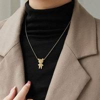 Collier mignon en forme d'ours 3D en acier inoxydable plaqué or 18 carats, chaîne de pull avec pendentif ours pour femmes