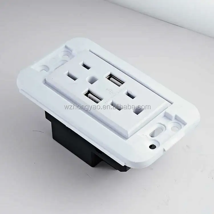 US type Duplex receptacle electric plug wall socket with 2 usb port