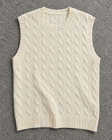 Gilet en tricot torsadé personnalisé pour homme, col rond, sans manches, couleur crème, style preppy, service ODM