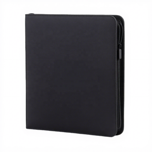 Carpeta de tarjetas de bolsillo <span class=keywords><strong>PYP</strong></span> 12 Carpeta de tarjetas de comercio con cremallera de cuero premium-Negro - Product Image 1