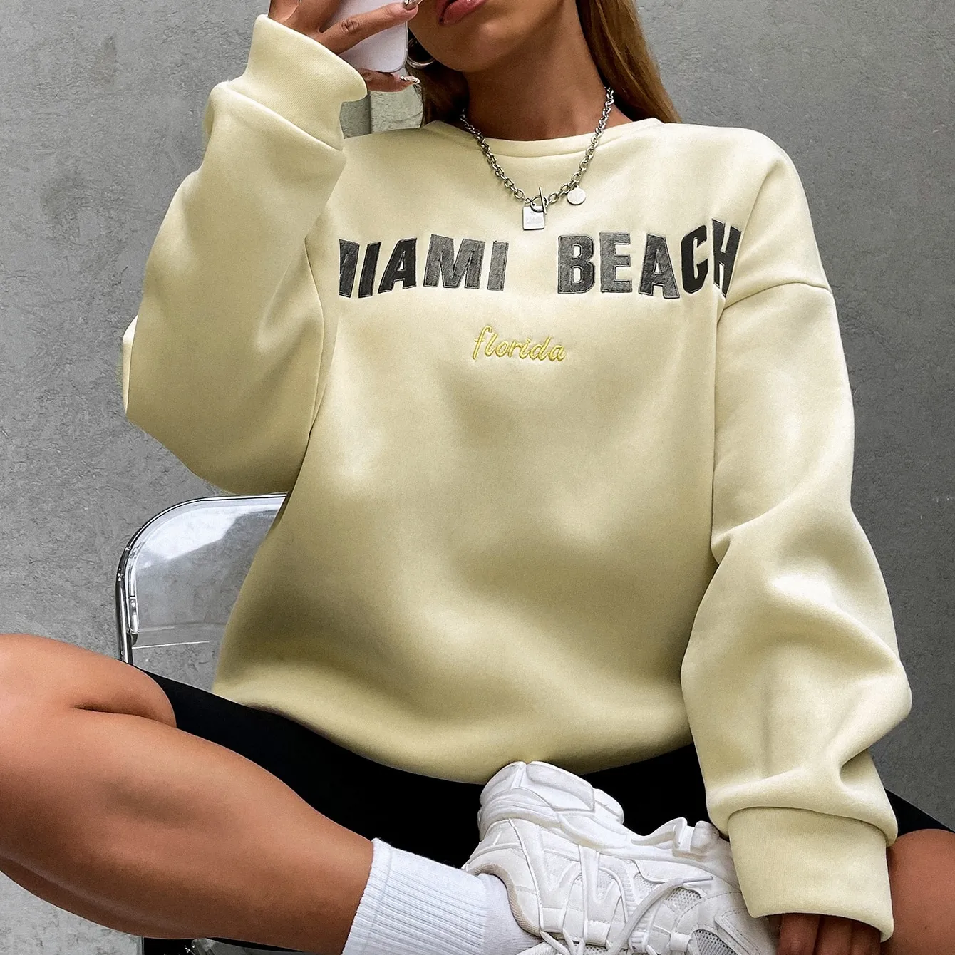 High Quality Custom Logo Cotton Long Sleeve For Gym Clothing Casual Oversized Women's Embroidered Hoodies & Sweatshirts