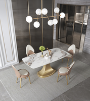 Table à manger en marbre simple pour la maison moderne, bar et hôtel, réglable avec pieds en métal et design de villa