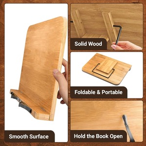 Support de livre pliable pour la cuisine et le bureau, support de documents de bureau, support de livre en bambou réglable - Product Image 3