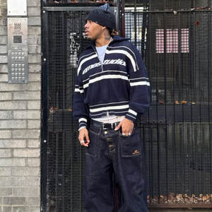 남성 드롭 숄더 캐주얼 맞춤 스트리트웨어 의류 제조업체 긴 소매 더블 지퍼 카디건 퍼지 퍼 모헤어 스웨터 - Product Image 3