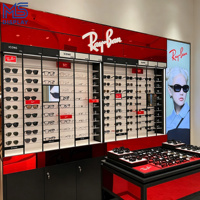 Vitrine d'exposition personnalisée pour magasin d'optique, présentoir mural en bois rétroéclairé par LED pour lunettes, étagère de vente au détail pour lunettes de soleil, pour magasin d'optique, centre commercial, kiosque
