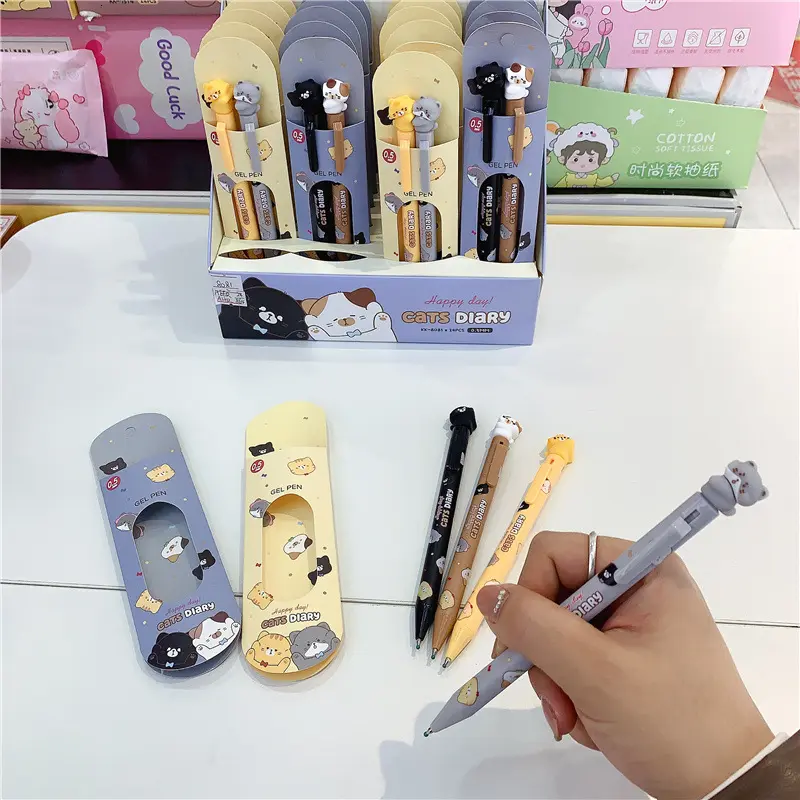 Cute Stationery Students Toy Pen Cartoon Cartoon Neutral Pen 24pcs/box Wholesale Creative Birthday Gift Black Plastic Gel Pen