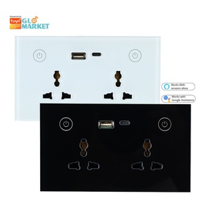 Prise murale double Glomarket Tuya Smart Home Zigbee Wi-Fi ABS avec prise USB Type C universelle, panneau tactile en verre - Product Image 1