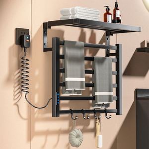 Traditional Small Hot Black Metal Horizontal Heated Electric Towel Heater Rail Bar Radiator Warmer Rack With Shelf - Product Image 4
