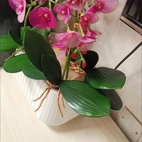 Daun Anggrek Buatan Sentuhan Asli Hijau, Batang Phalaenopsis Buatan, Daun Cymbidium Palsu untuk Dekorasi Rumah