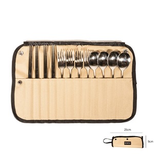 Bolsa de Almacenamiento de Cubiertos Portátil de Acero Inoxidable, Color Caqui, Organizador de Utensilios de Viaje, Ecológico, Juego de Vajilla para Acampar al Aire Libre - Product Image 4