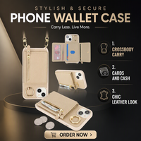 Casing Ponsel Dompet Kulit Elektroplating untuk iPhone 15, Anti Benturan, Tali Selempang, Tempat Kartu, Kantong Koin Resleting, Penyangga Cincin