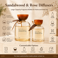 Diffuseur de parfum d'ambiance en verre personnalisé pour hôtel, 500 ml et 200 ml, senteurs bois de santal et rose, vente en gros
